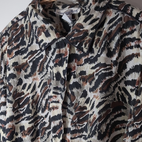 Anna And Frank100% Silk Black Brown Abstract Print Button Down Shirt Size M